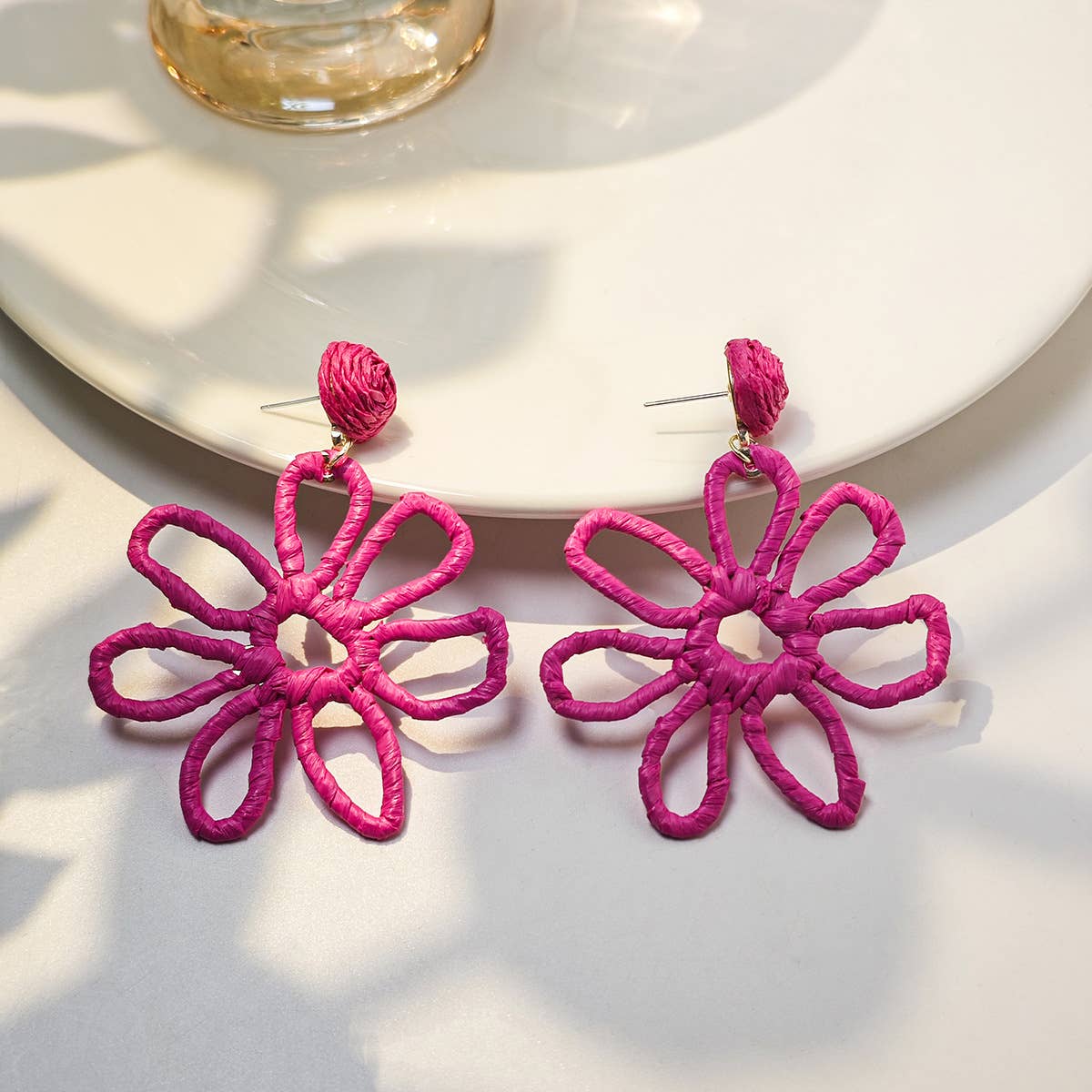 Colorful woven Raffia grass hollowed-out earrings