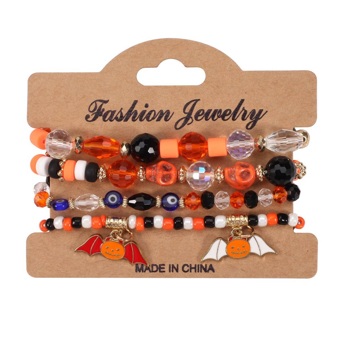 CWMM10432_HALLOWEEN GHOST PUMPKIN SKULL BEADED BRACELET