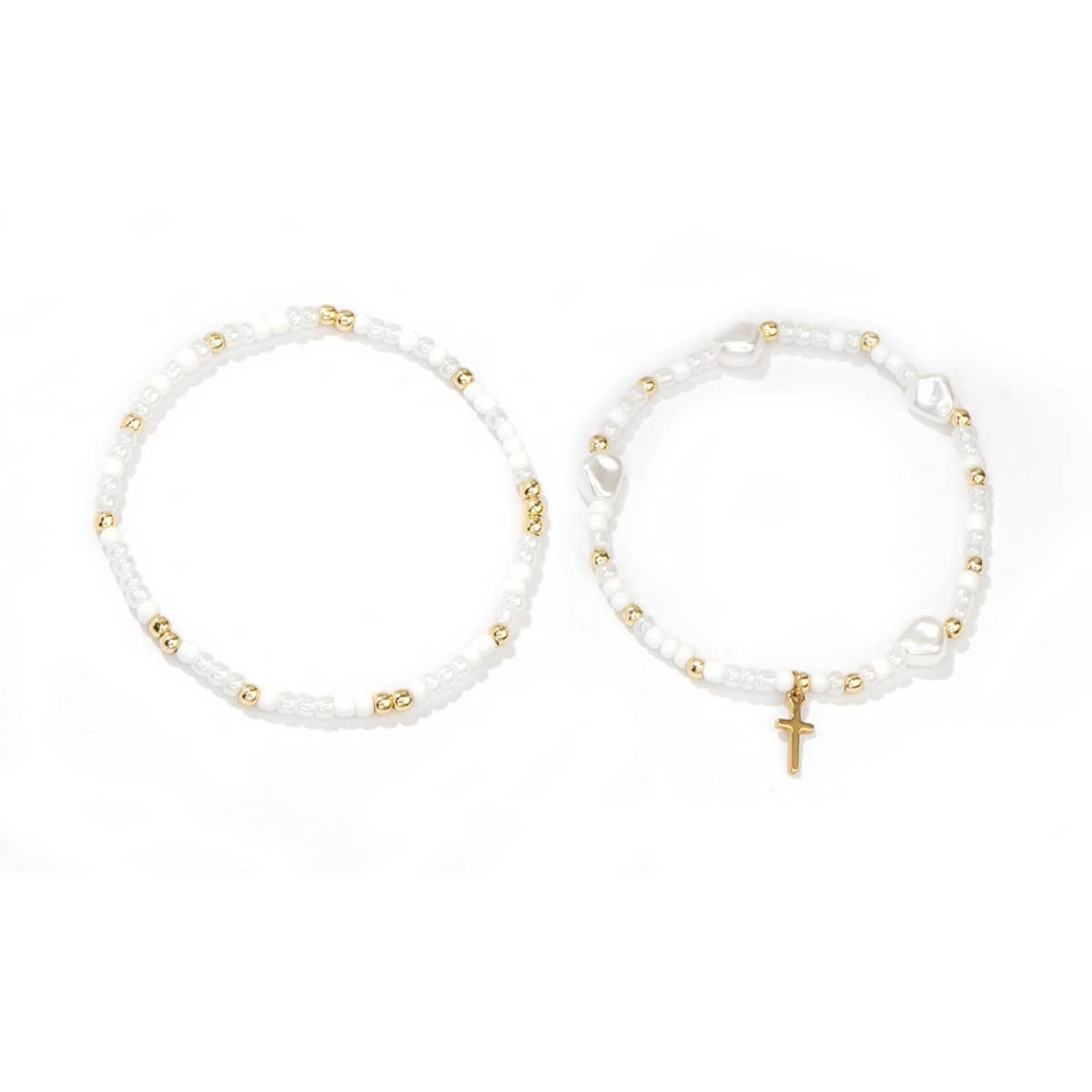 IMITATION PEARL CROSS RICE BEAD BRACELET