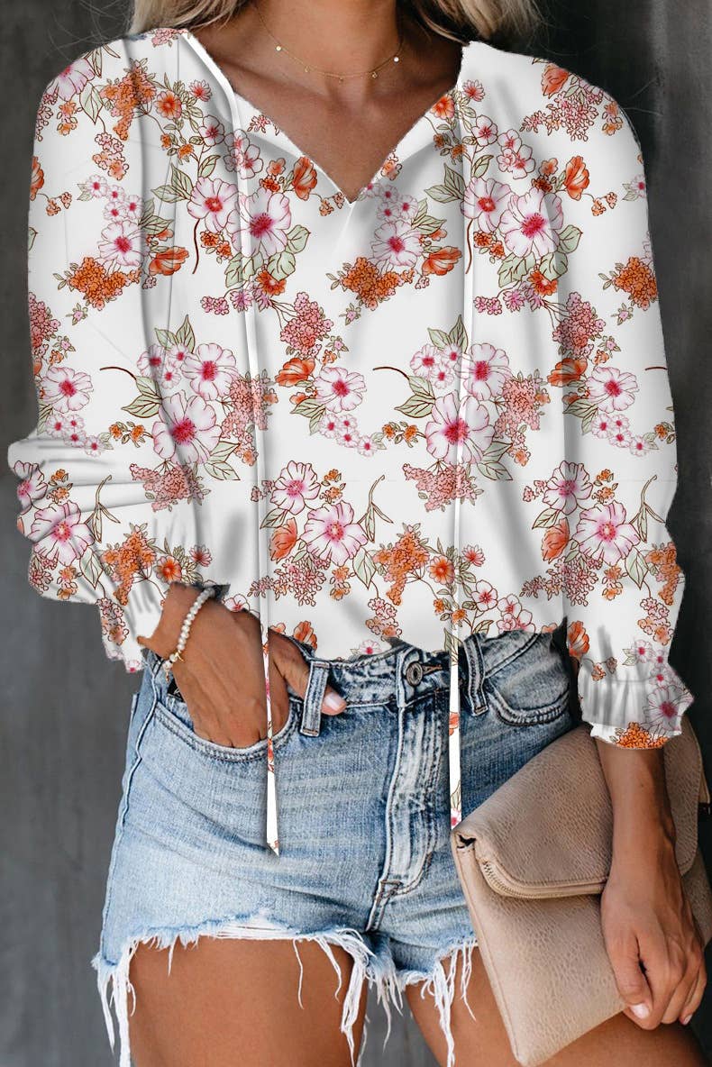 Floral printed V-neck shirt