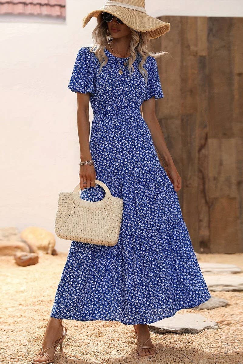 CWDMD5036_SPRING AND SUMMER FLORAL WAIST CAKE DRESS