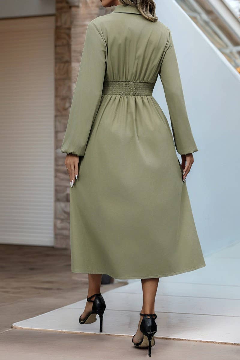 CWDMD4803_AUTUMN COMMUTER LAPEL WAIST BUTTON SHIRT DRESS