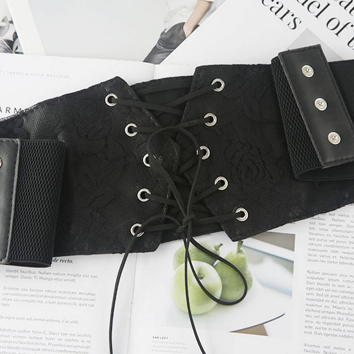 WOMEN LACE AND LEATHER ELASTIC WAIST BELT_CWABE0317