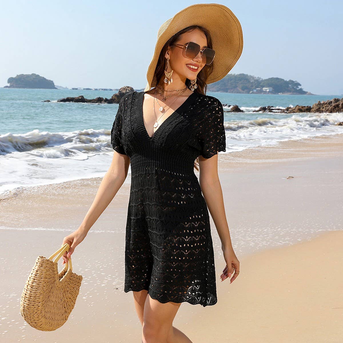 DEEP V WAVE HOLLOW BEACH SWIMSUIT COVER UP