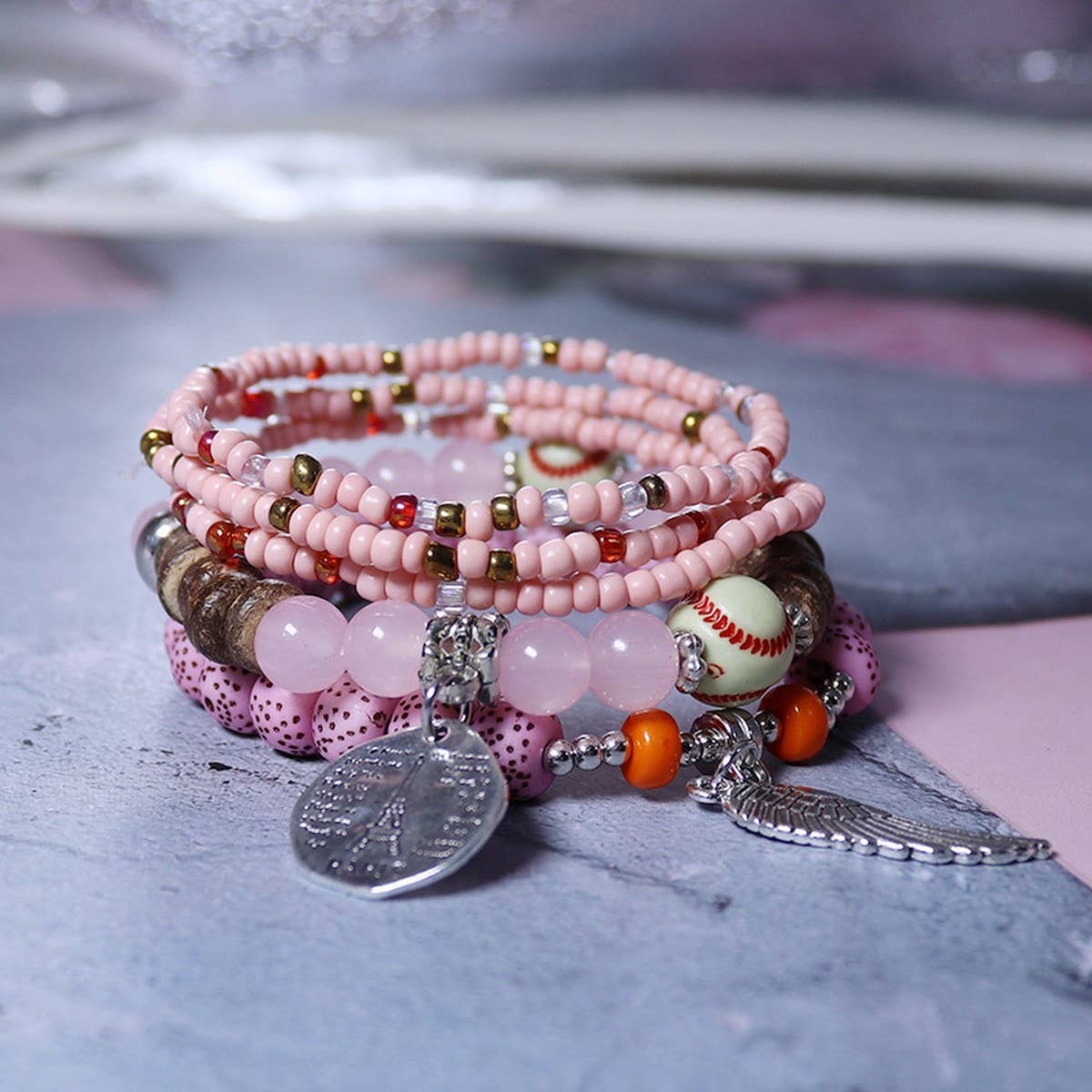 RICE BEAD PENDANT ELASTIC CORD BRACELET