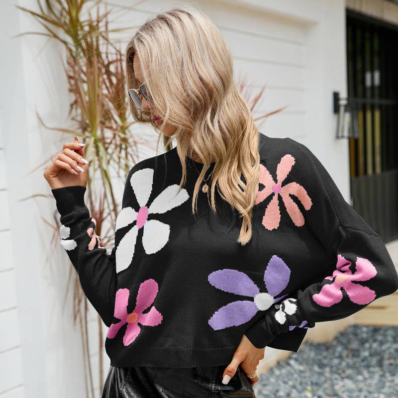 FLOWER SWEET PULLOVER LOOSE LONG-SLEEVED SWEATER