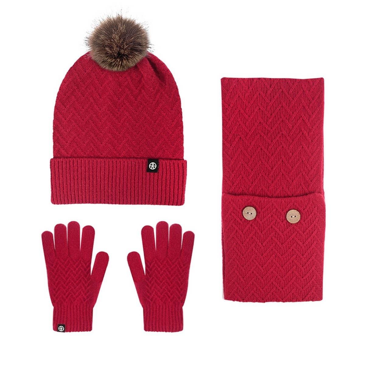 COLD-PROOF WOOL BALL KNITTED THREE-PIECE SUIT