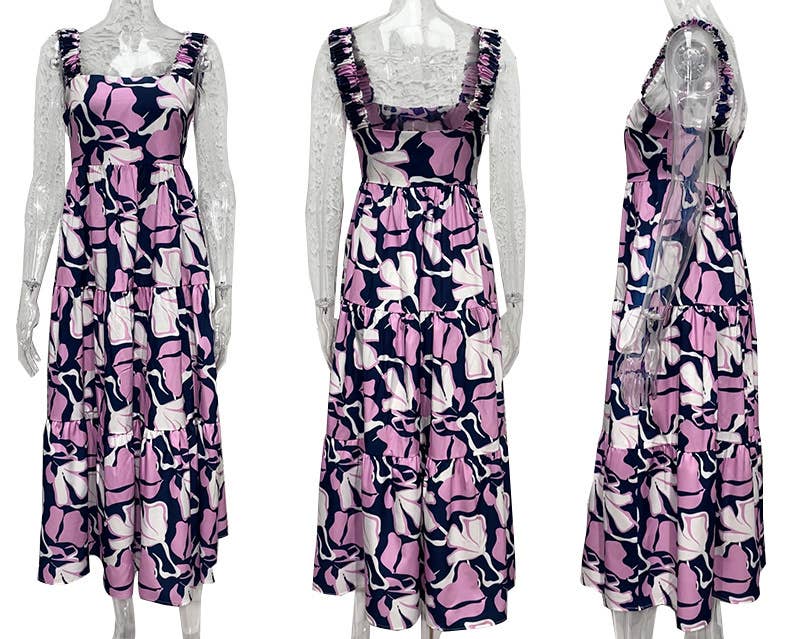 FLORAL PRINT DRESS WITH PLEATED HALTER