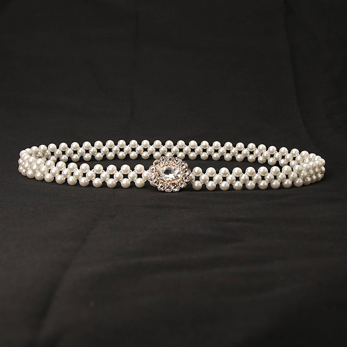 PEARL WOVEN ELASTIC BELT RHINESTONE ALLOY BUCKLES_CWABE0395