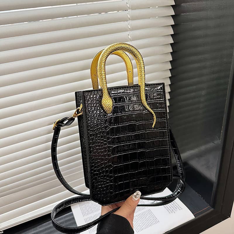 Stone-patterned glossy hand-held tote bag