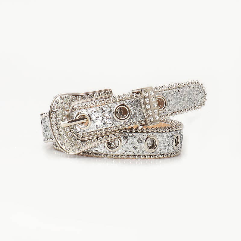 Trendy rhinestone needle buckle women's belt