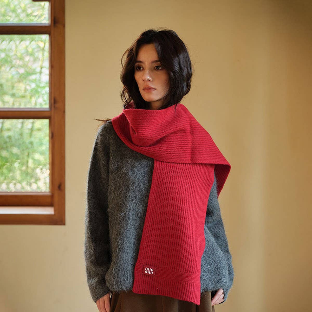 100% Wool Knitted Striped Scarf – Soft & Warm_CWASC2305