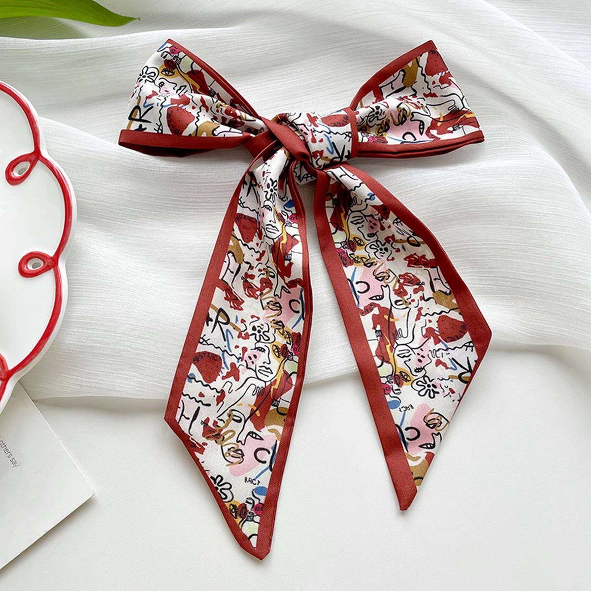 Red Skinny Twilly Scarf ??Hair Ribbon Accessory_CWASC1981