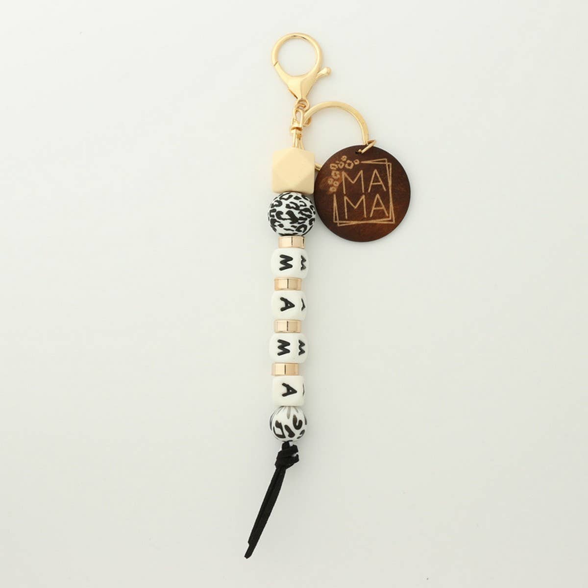 Silicone Bead Keychain with Letter and Wooden Disc_CWAB5104