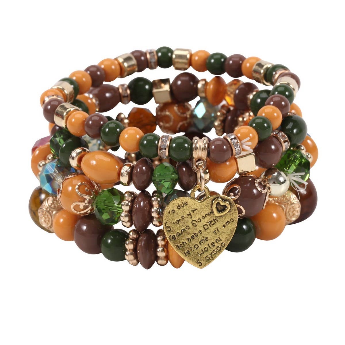 CWMM10451_BOHO BEADED HEART BRACELET SET 4PCS ELASTIC