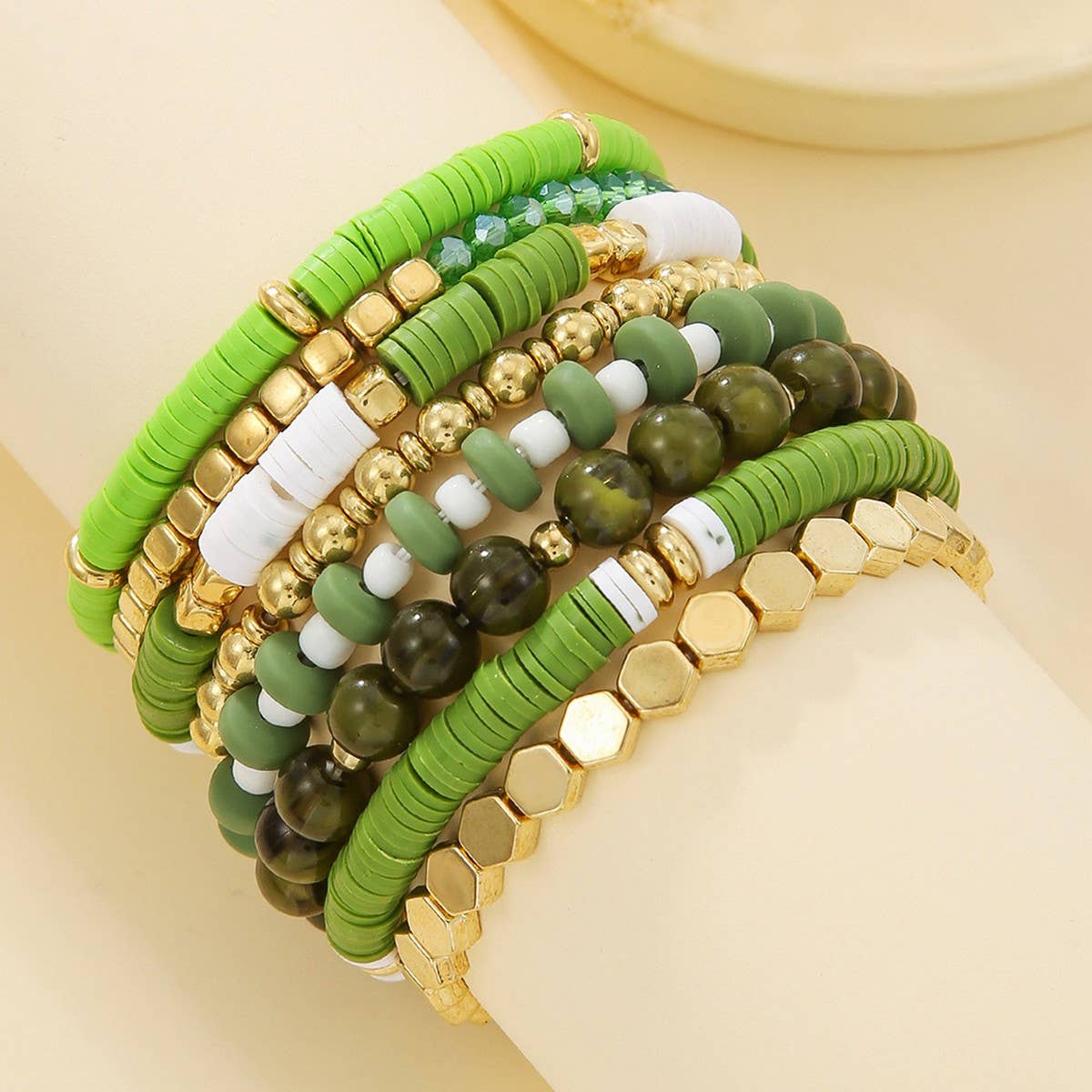 SIMPLE MULTI-STRAP POLYMER CLAY BRACELET SET_CWMM3527