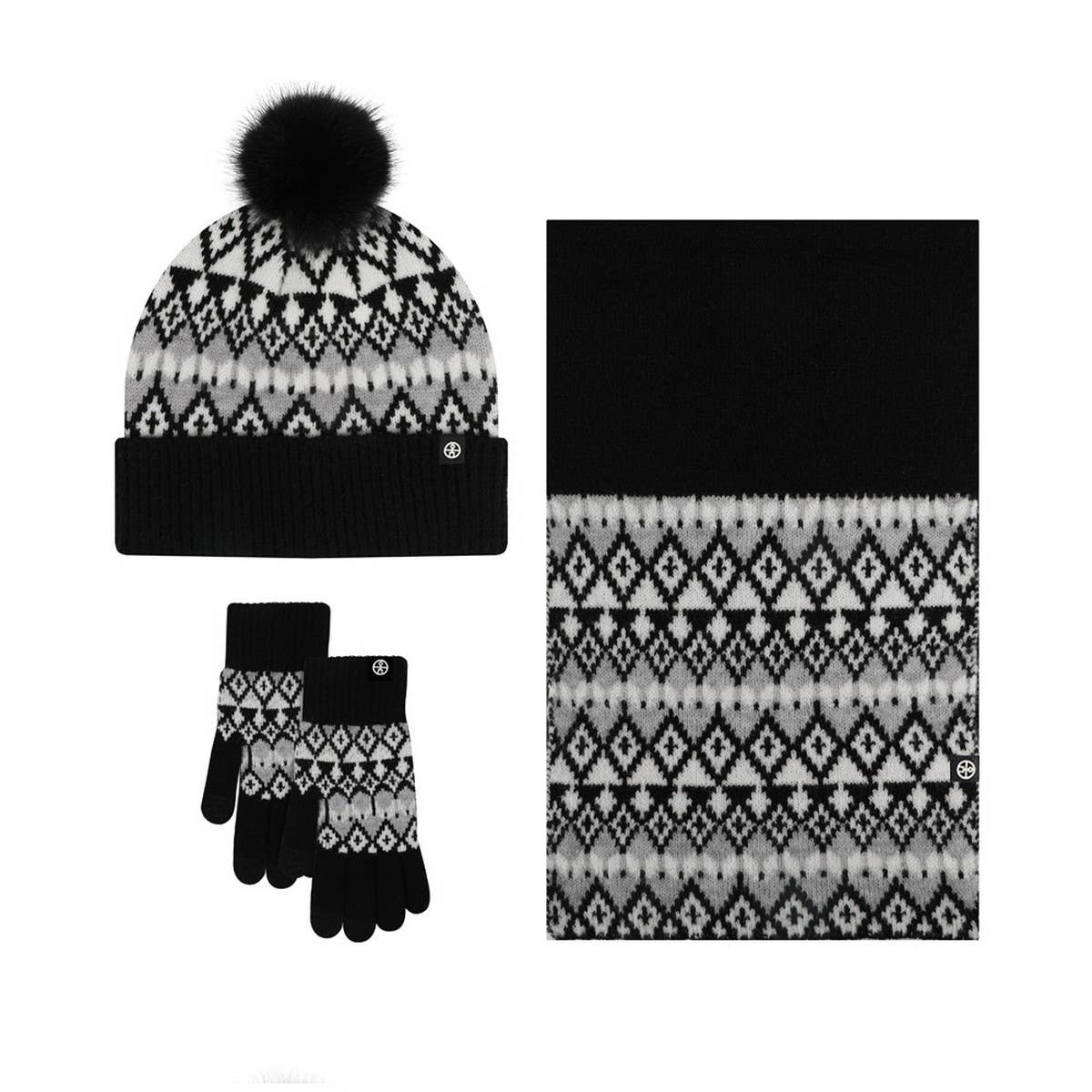 WINTER WARM JACQUARD KNITTED HAT 3-PIECE SET
