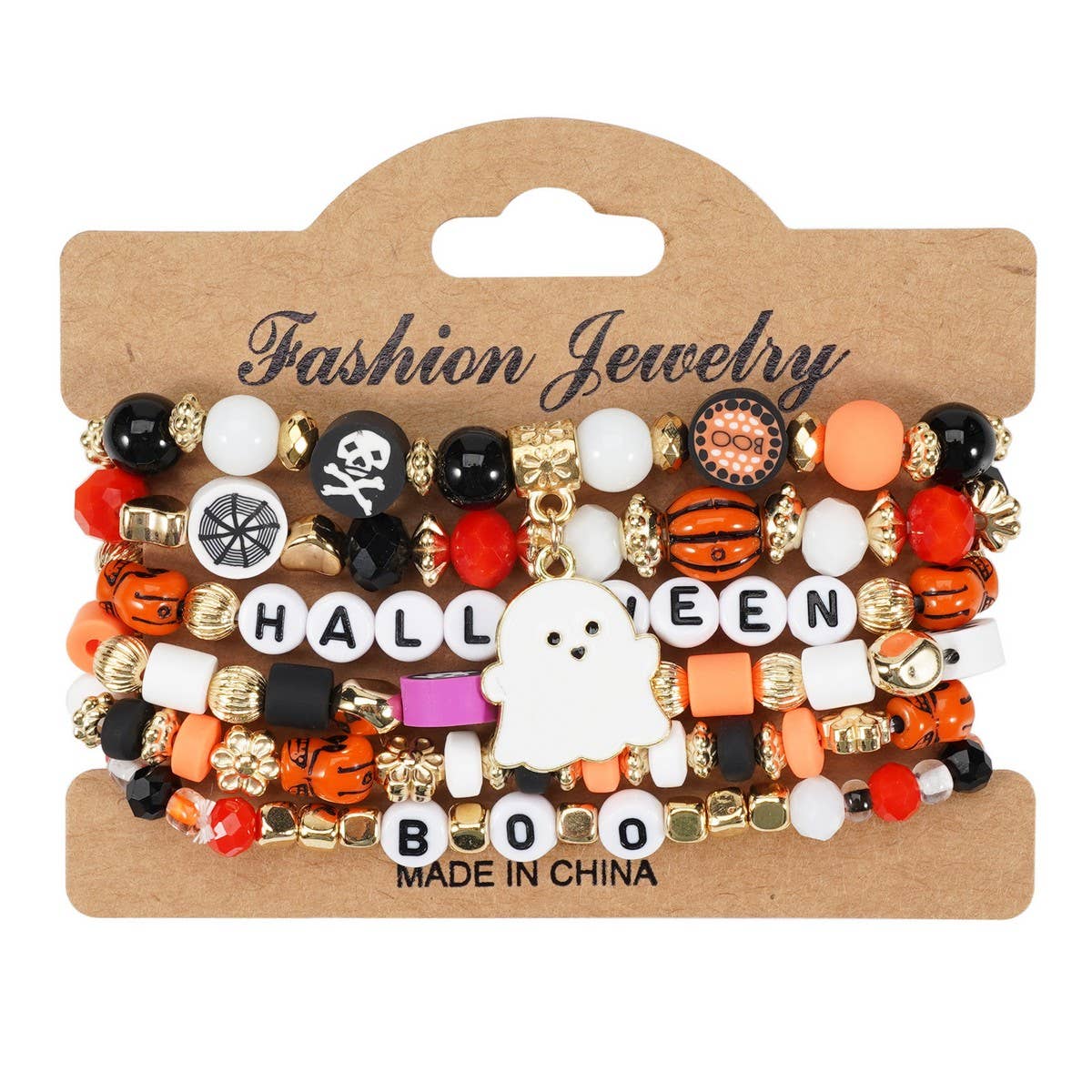 CWMM10432_HALLOWEEN GHOST PUMPKIN SKULL BEADED BRACELET