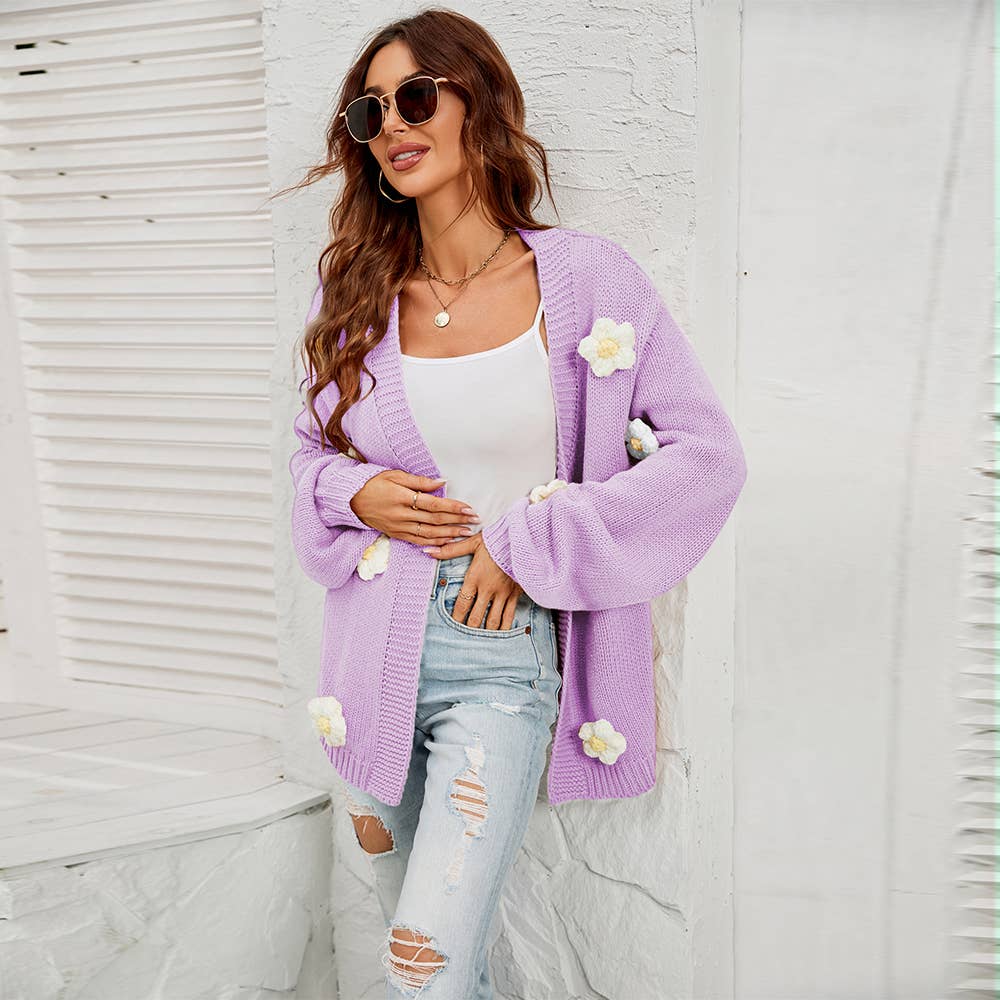Flower cardigan lantern sleeve sweater coat