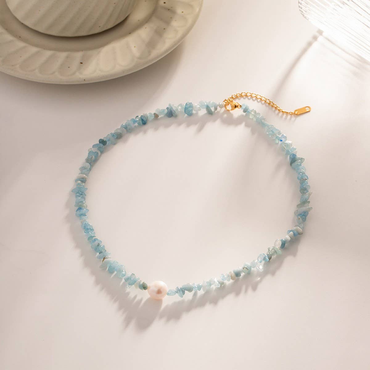 NAVY BLUE MULTIFUNCTIONAL GRAVEL PEARL NECKLACE