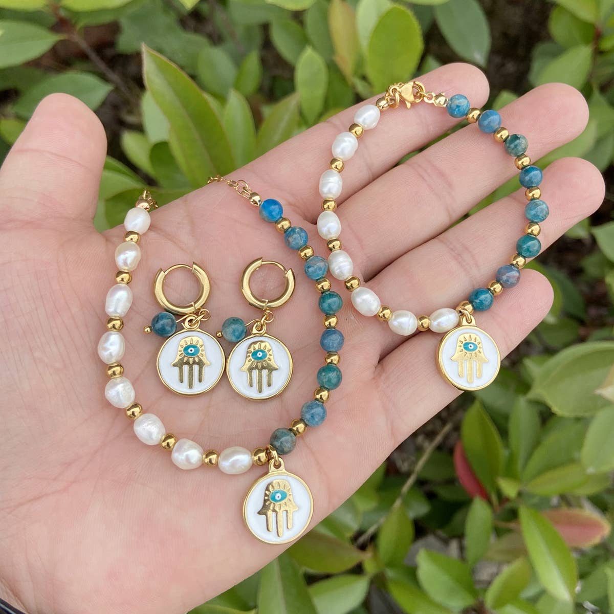 NATURAL GEMSTONE PEARL NECKLACE BRACELET EARRINGS