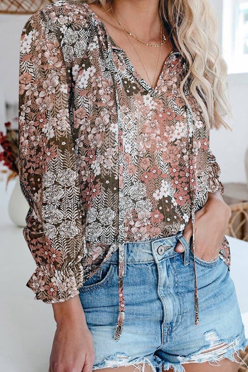 Floral printed V-neck shirt