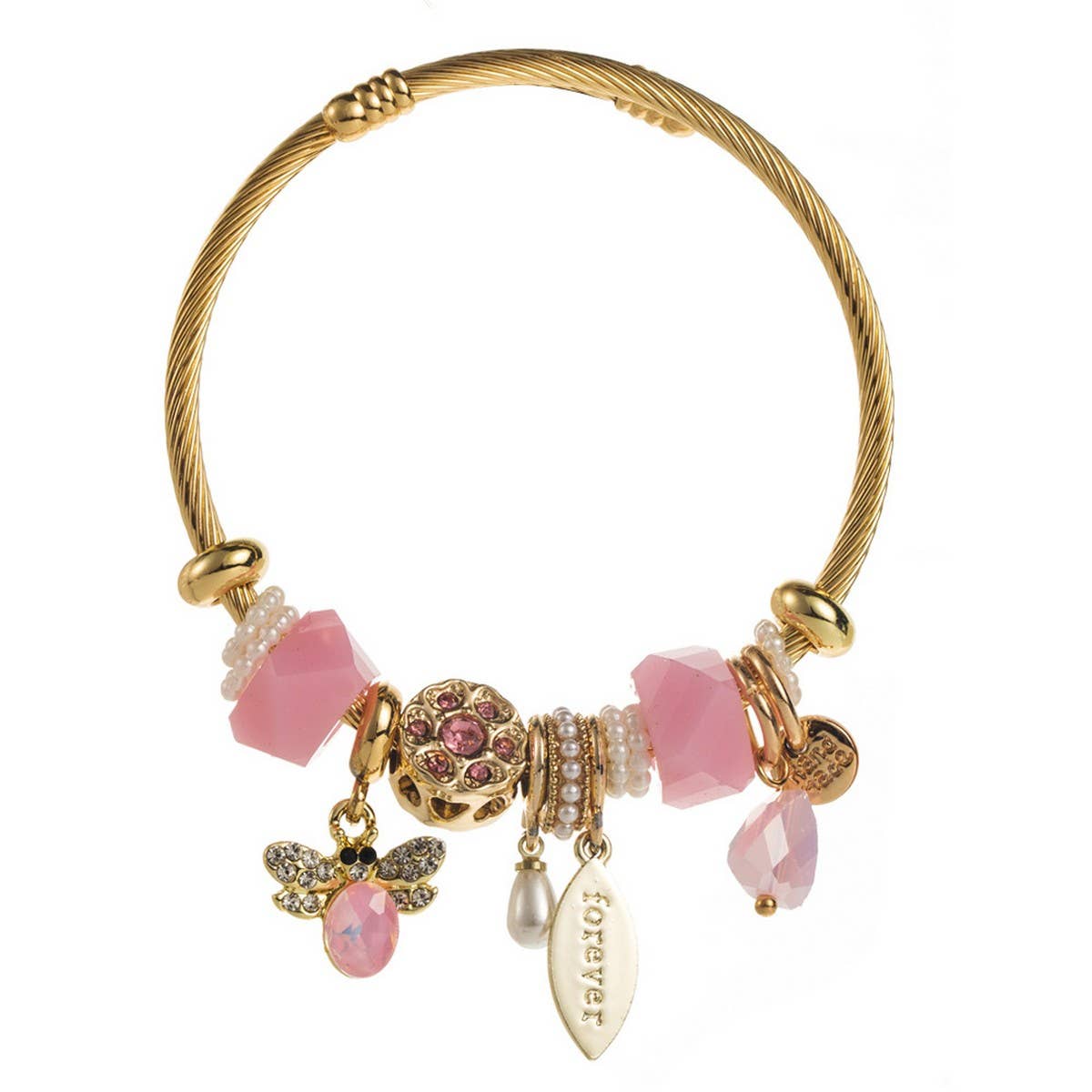 Trendy Stainless Steel Beaded Bee Charm Bracelet
