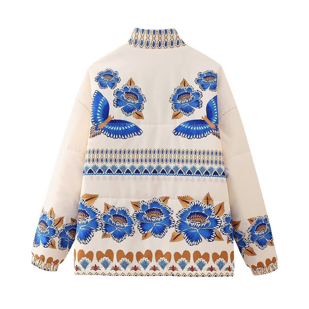 BLUE FLOWER PRINT ZIP-UP QUILTED JACKET_CWOJA1558