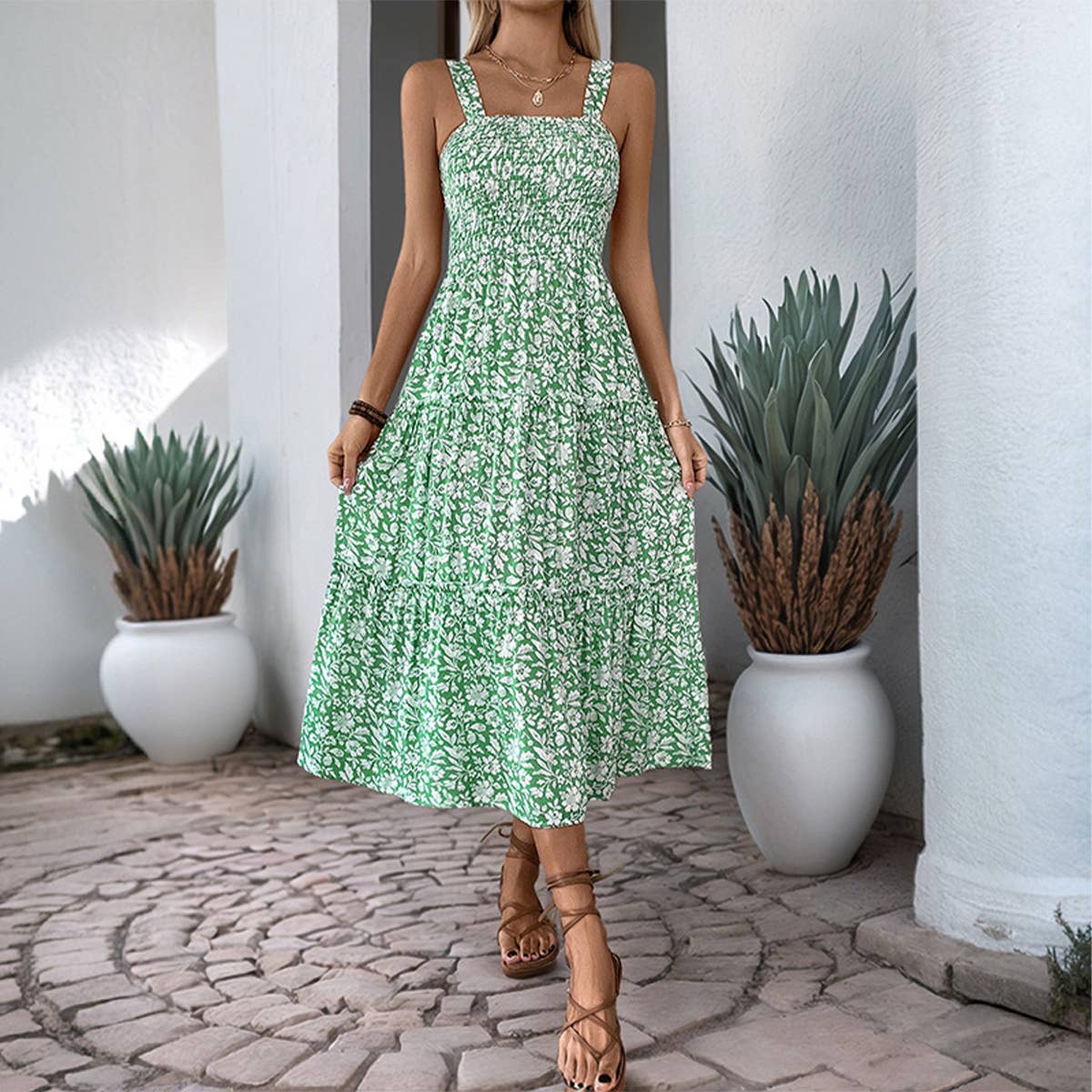 Floral sleeveless sundress sweet country style
