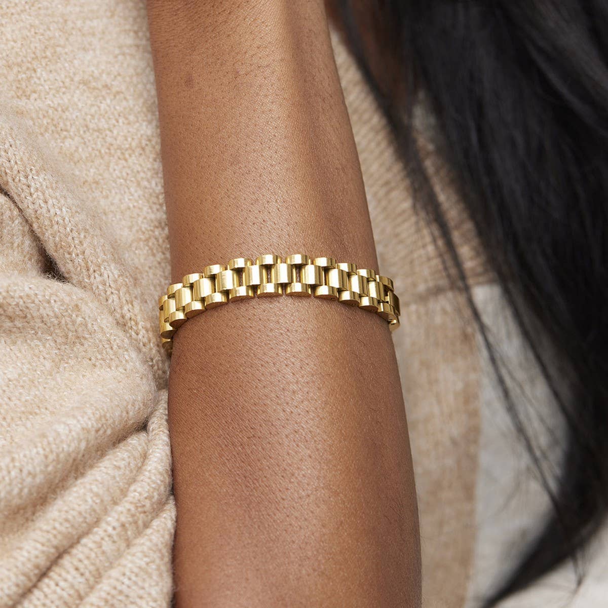 Stainless steel gold plated wristband bracelet_CWMM5734