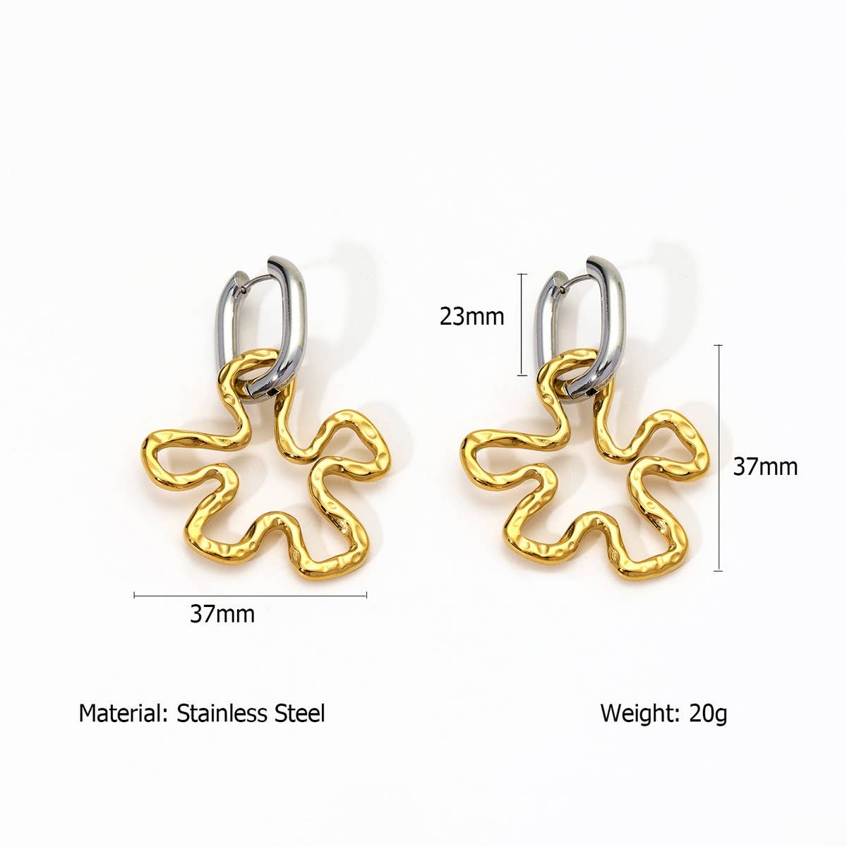 Two-Tone Gold & Silver Irregular Steel Earrings