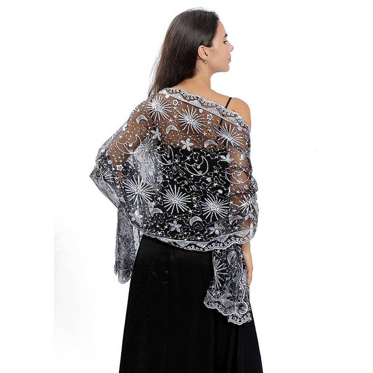 STARS AND MOON EMBROIDERED SHAWL_CWASC1079