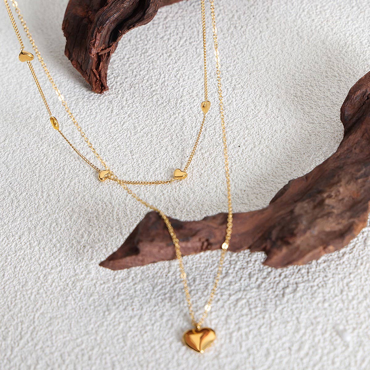 HEART SHAPED DOUBLE LAYER TITANIUM STEEL NECKLACE