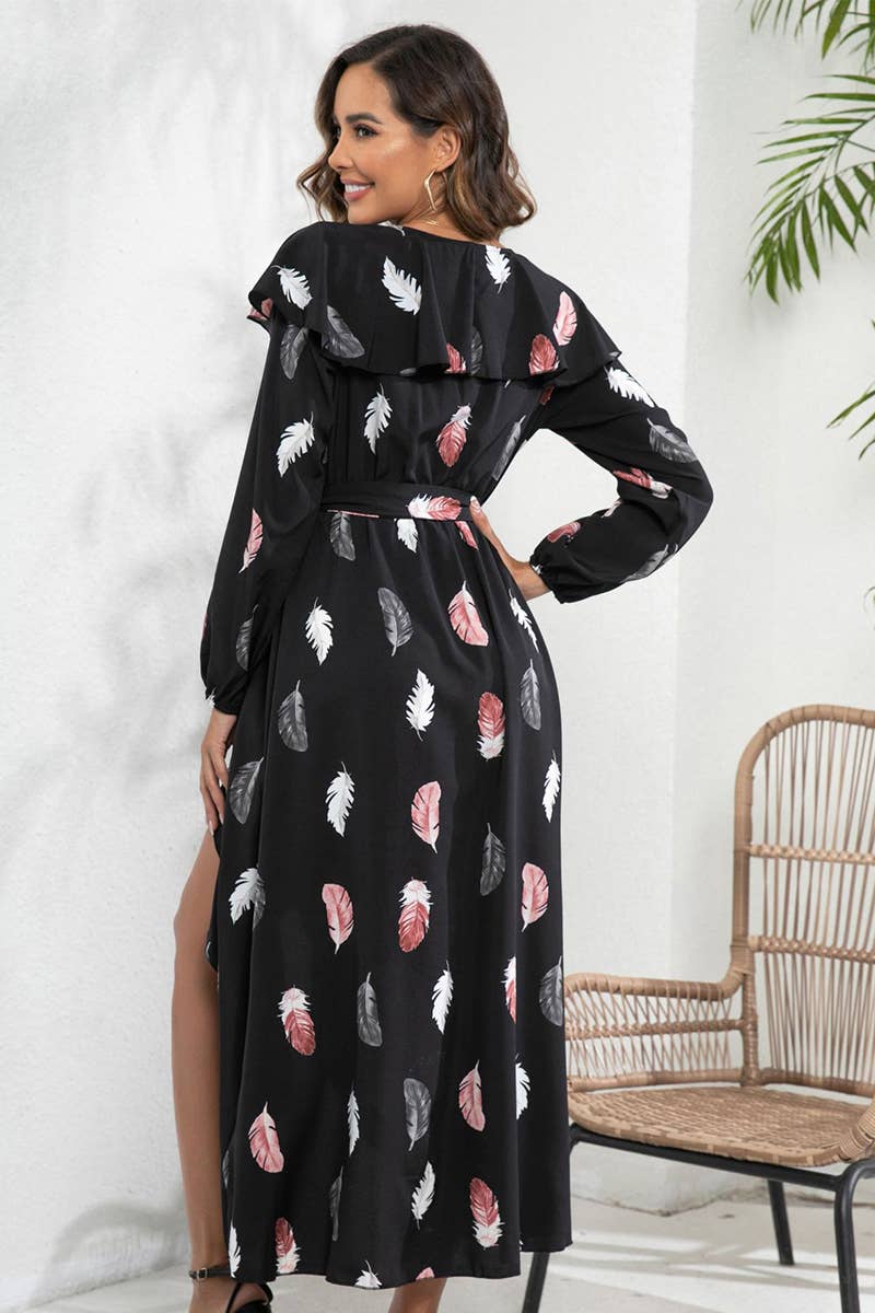 FLORAL PRINT DRESS WITH SLIT AND SWING
