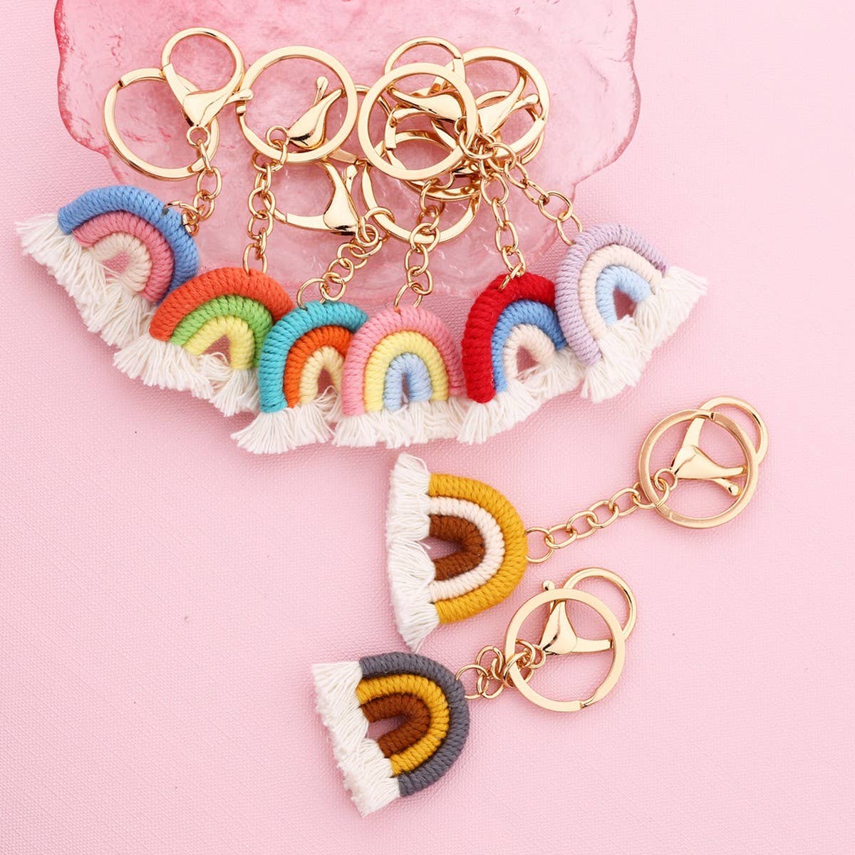 Handmade Cotton Keychain 3.8cm Rainbow Boho Pendant_CWAB5072