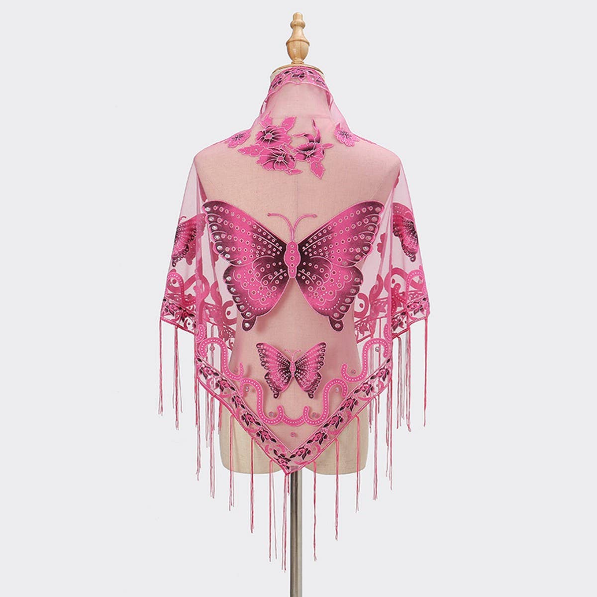 LACE BUTTERFLY EMBROIDERED TRIANGLE SHAWL