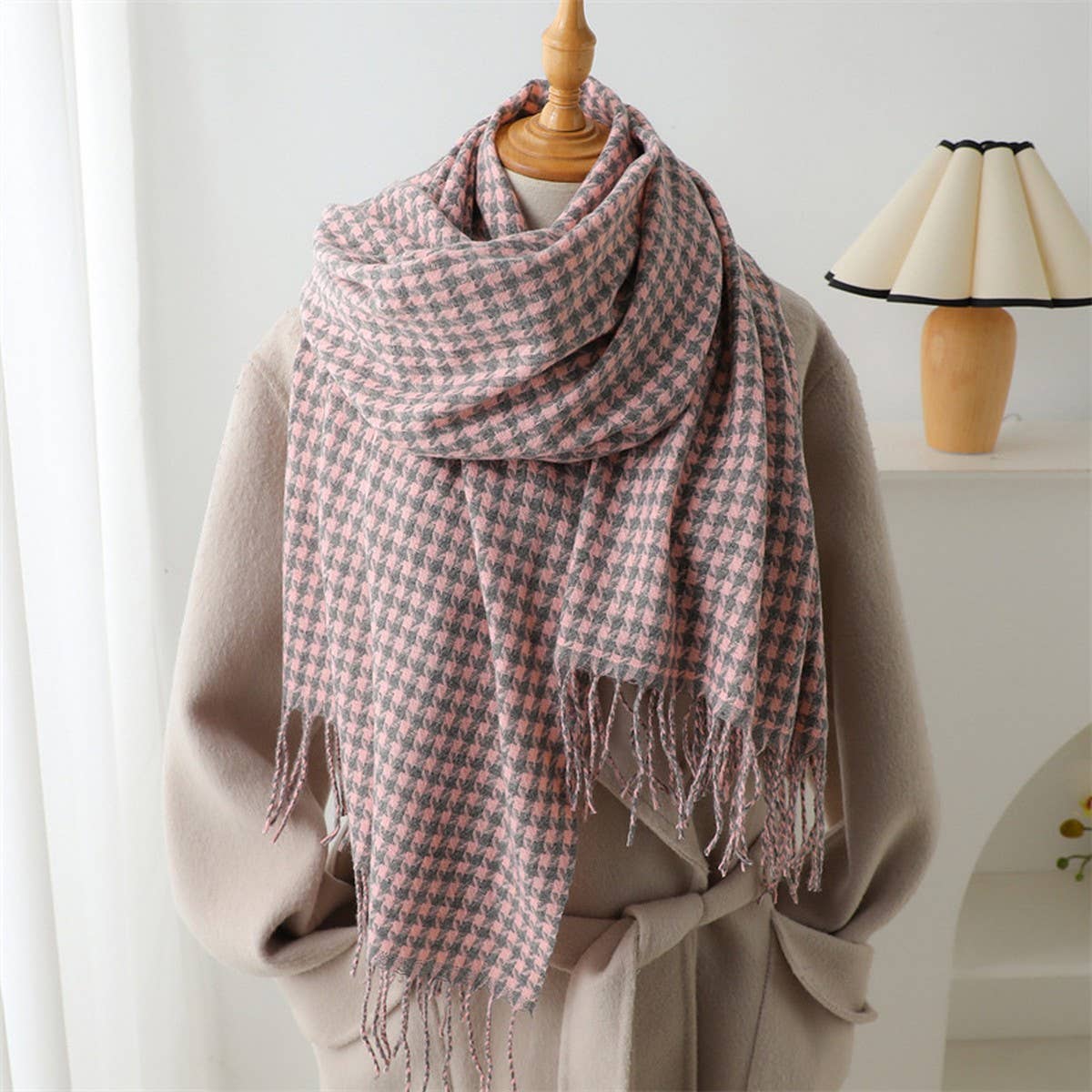 Vintage Houndstooth Faux Cashmere Scarf-Long Wrap