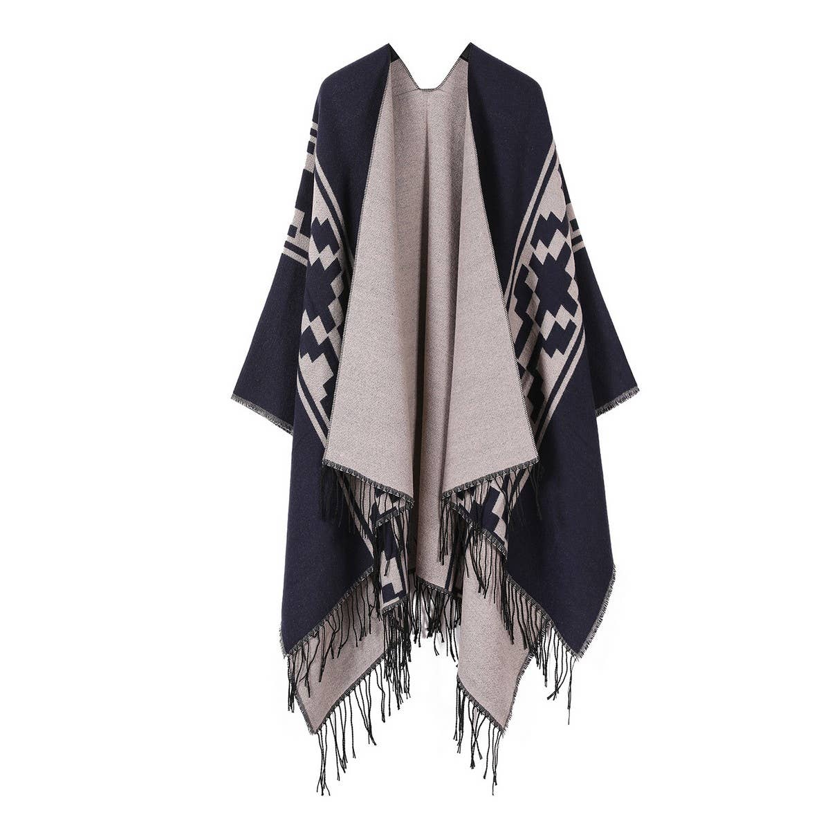 WARM OUTER WEAR THICKENED TASSEL SLIT CAPE