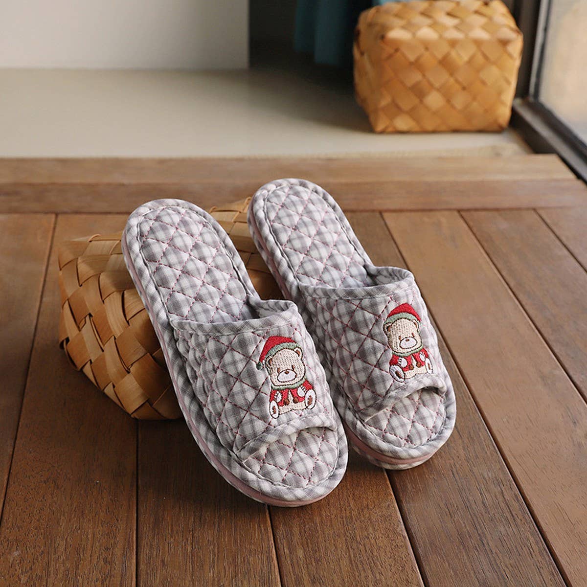 Cute Bear Cotton Slippers with Thick Sole