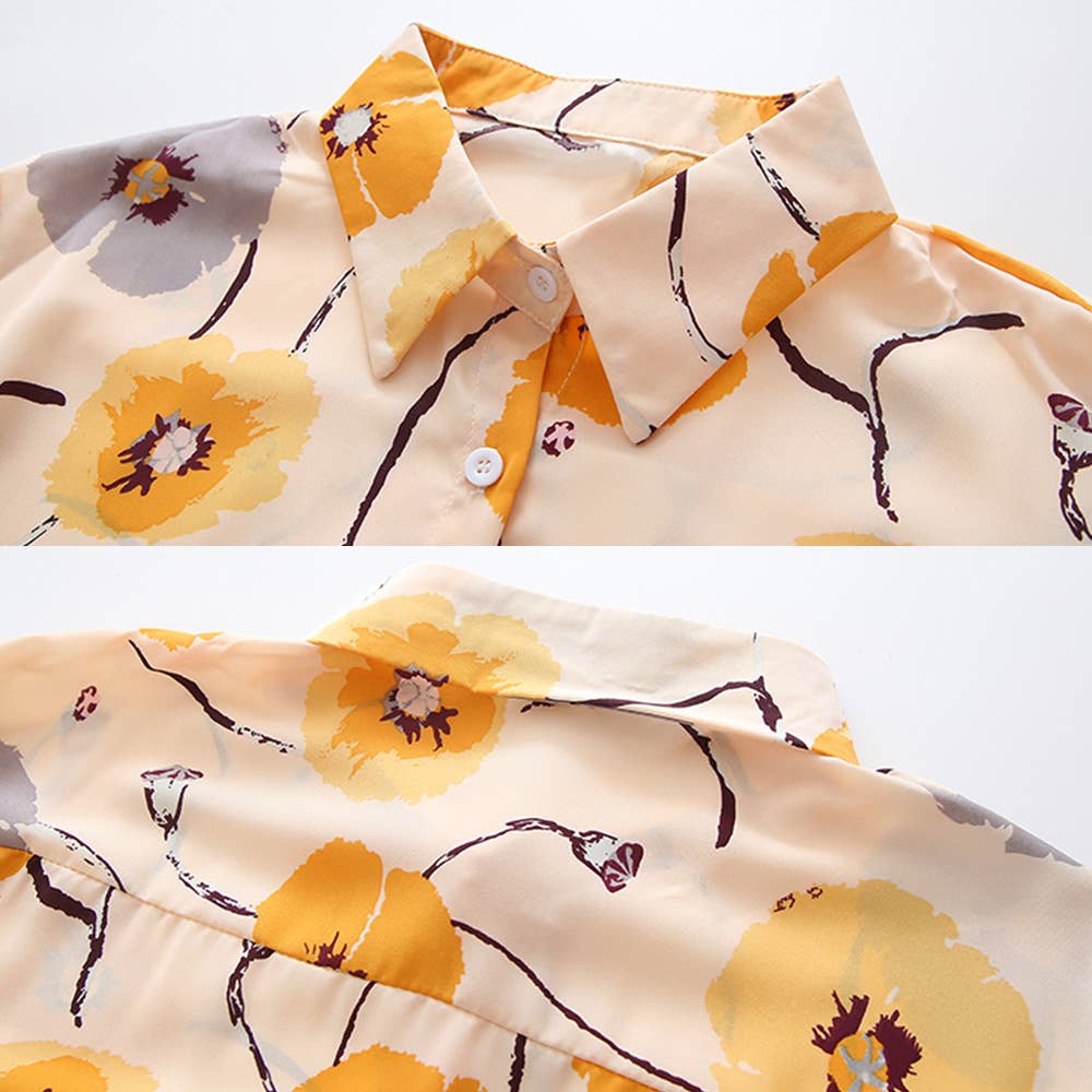 Floral vintage print loose long-sleeved shirt
