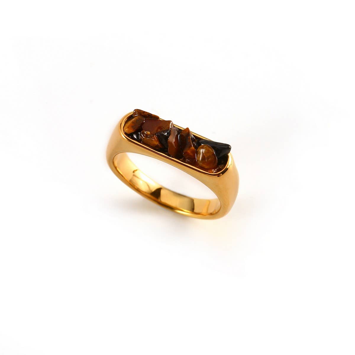 Designer 18K Steel Ring with Crushed Gemstone