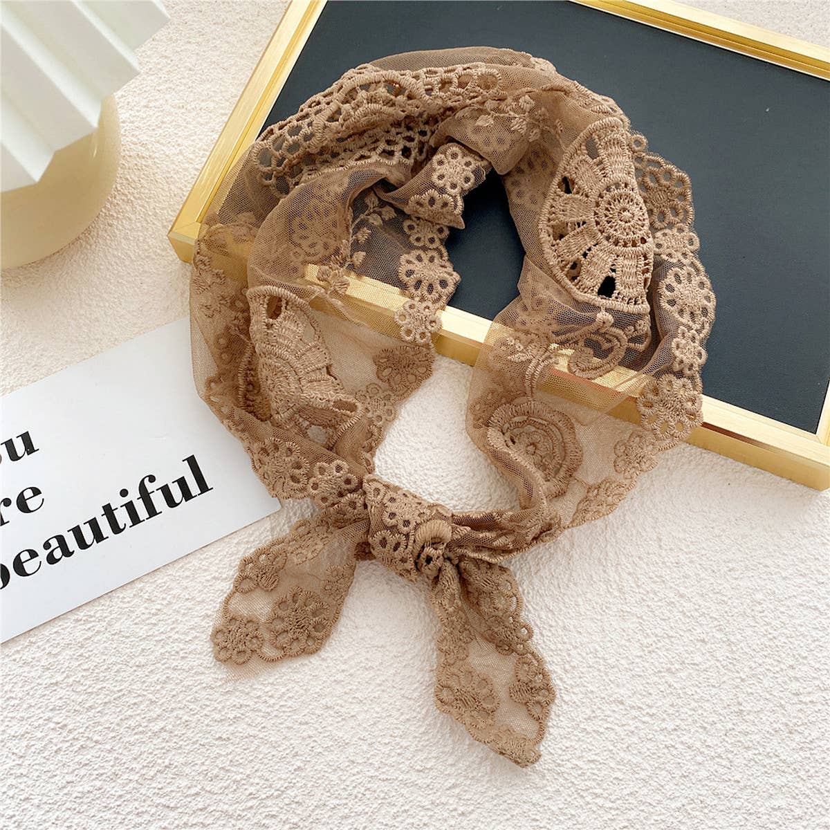 Lace Floral Triangle Scarf - Neck & Hair Wrap