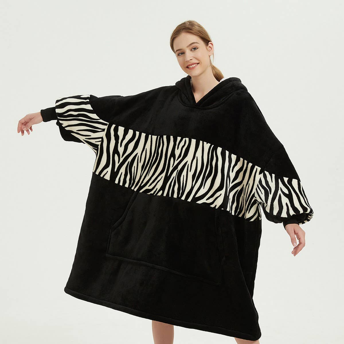 Leopard Sherpa Hoodie Blanket Pullover for Winter