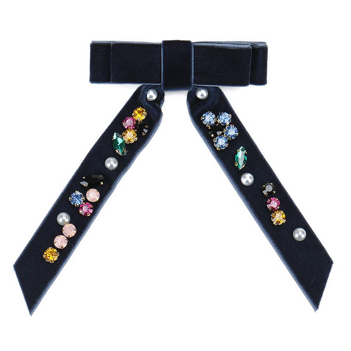 COLORFUL CRYSTAL VELVET HEADDRESS WITH RIBBON BOW