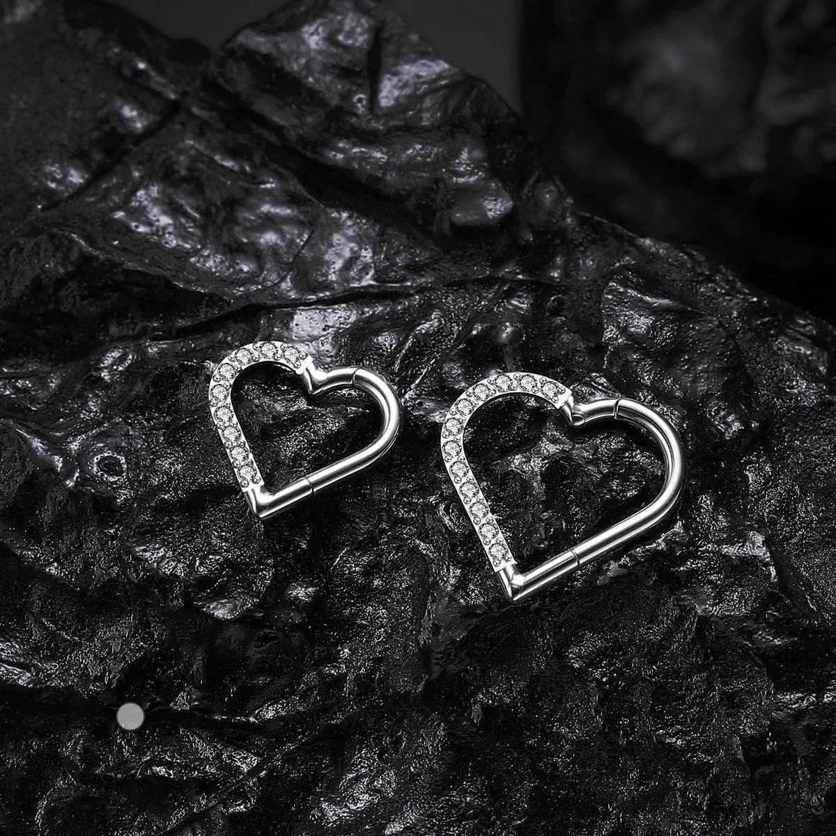 Zircon Heart Nose Stud & Hoop Stainless Steel_CWMM9518