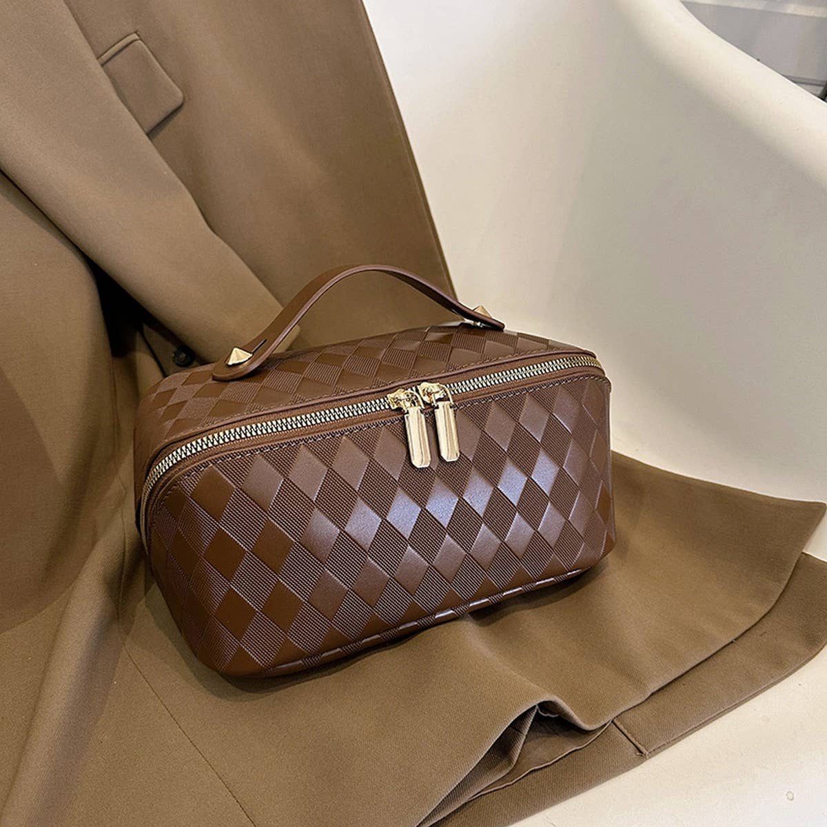 NEW DIAMOND PU LEATHER FLAT COSMETIC BAG_CWAB4375