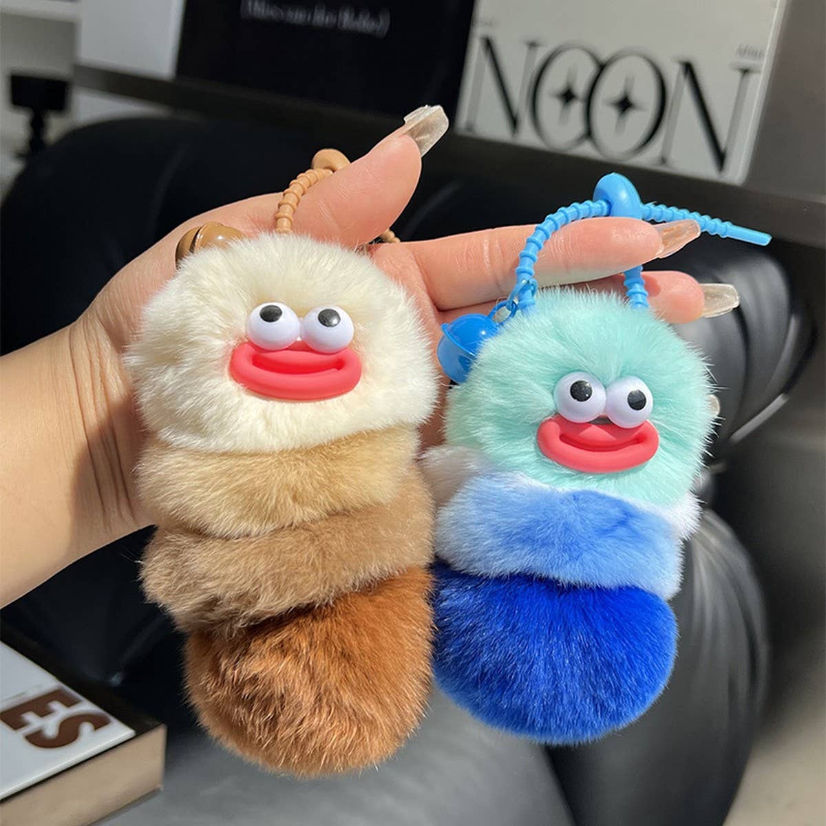CUTE CATERPILLAR CAR KEYCHAIN PENDANT PLUSH DOLL