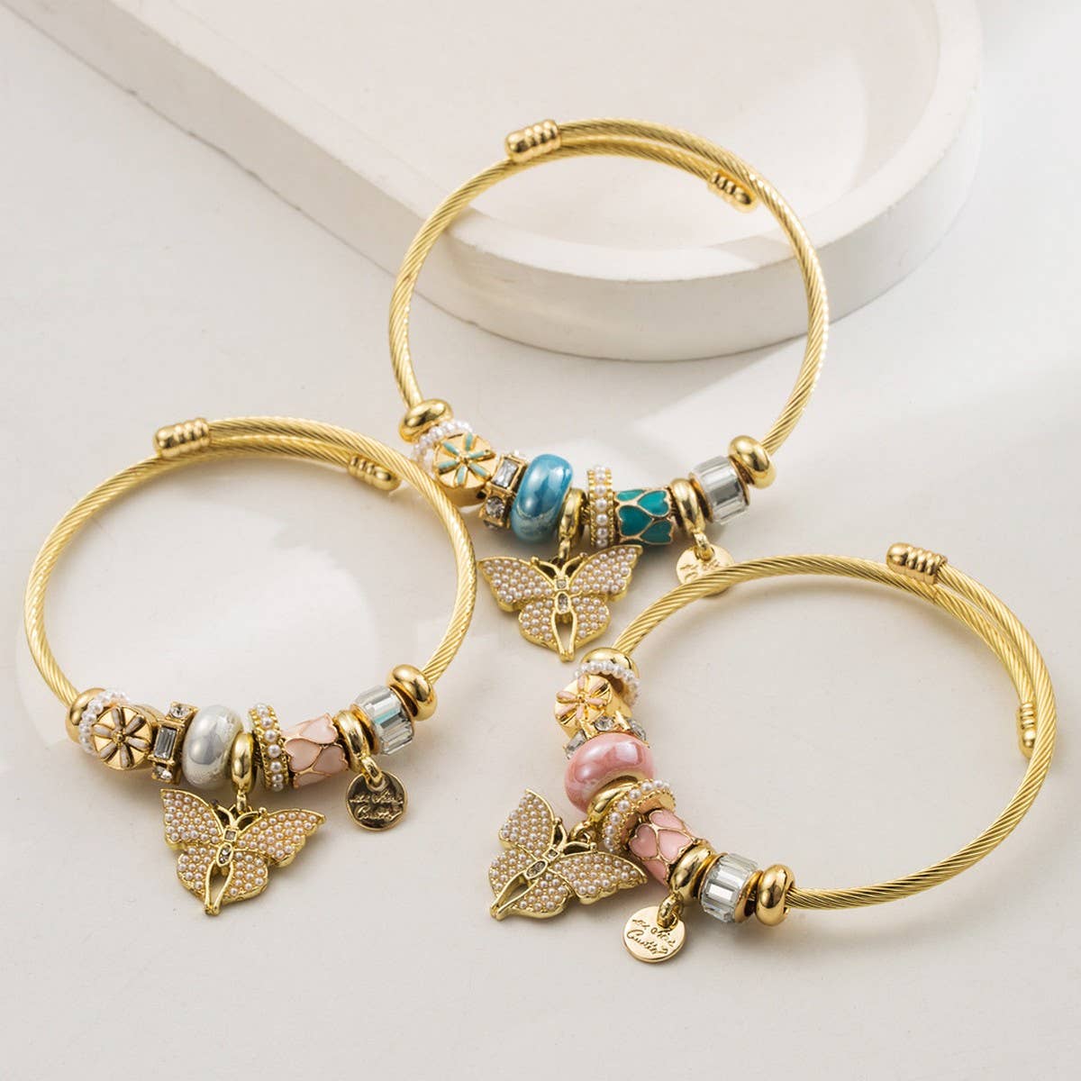 DIY Stainless Steel Beaded Bracelet with Butterfly