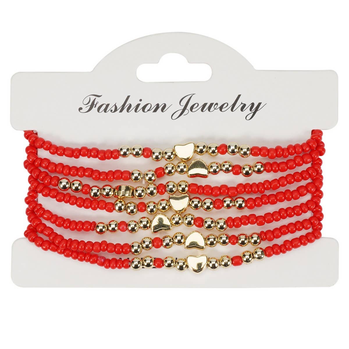 CWAJE05685_BOHO HEART MULTI LAYER ELASTIC BEADED BRACELET