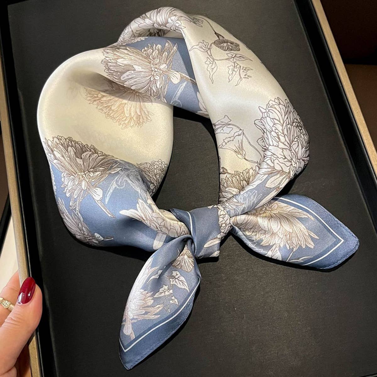 100% Mulberry Silk Square Scarf for Hair & Neck_CWASC0564